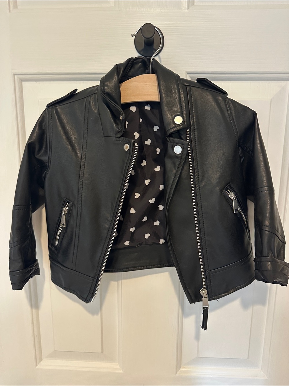 H&M Kids Black Faux Leather Moto Jacket 2-3Y